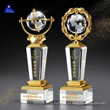 2021 Custom Crystal Plaque with Metal Silver Globe Crystal Award Silver Crystal Glass Trophy Awards